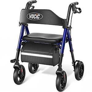 Vocic Heavy Duty Rollator Walker w/ Seat & Storage Bag (350lb Capacity, Blue) $62.99 + Free Shipping