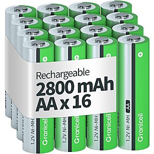 16-Pack Granicell AA 2800mAh 1.2V NiMH Rechargeable Batteries $10.99 + Free Shipping w/ Prime or on $35+