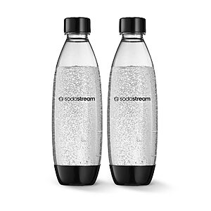 [S&S] Sodastream 1L Twin Pack Carbonated Water Bottle, Dishwasher Safe Slim, 2 Black Reusable Plastic Bottles for Sparkling Water, $9.5