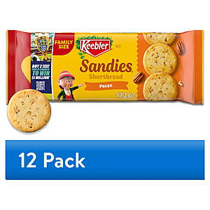 $26.50 - (12 pack) Keebler Sandies Pecan Cookies, Shortbread Cookies with Crunchy Pecans, Family Size 17.2 oz ($2.20 each)