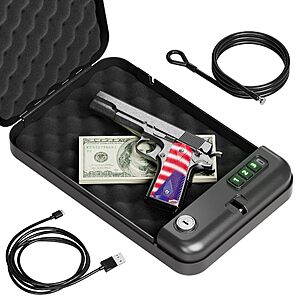 Grimtron Portable Electronic Car Gun Safe for Handgun with Security Cable $39.99