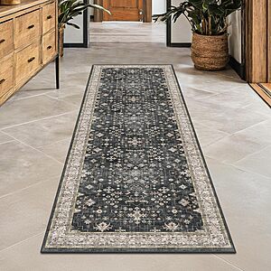 Black Boho Washable 2x6 Runner Rugs for Hallway Kitchen Bedroom Beside Laundry Room Bathroom Rug $20.99