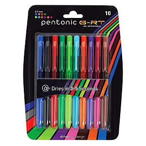 10-Count Pentonic G-RT Retractable Gel Pens (0.7mm, Assorted Colors) $11.17 + Free Shipping w/ Prime or on $35+