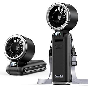 [AC] $9.89* | SWEETFULL 5000mAh Portable Handheld Turbo Fan w/ 5 Speeds & Digital Display at Amazon
