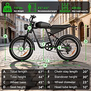 20 Inch Adult Electric Bike, 1500W/3000W Peak Motor 30-38MPH Max 50-90 Mile $300
