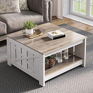 2-Tier 31.5"  YITAHOME  Square Farmhouse Coffee Table w/ Half-Open Storage (Grey Wash) $63.00 + Free Shipping