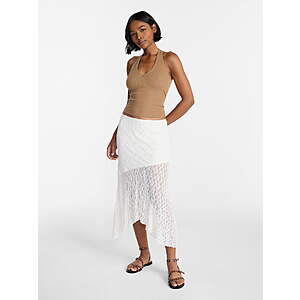 No Boundaries Women's Asymmetrical Lace Midi Skirt (Winter White, Sizes XXS-M) $3.00 + Free S&H w/ Walmart+ or on $35+