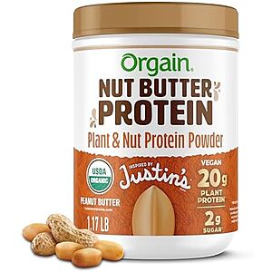 [NEW, SnS, AC] $16.42 | 1.17-Pound Orgain X Justin's Organic Vegan Nut Butter Protein Powder (Peanut Butter) at Amazon