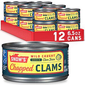 Select Accts[AC,S&S] 12 Pack 6.5 oz Snow's Wild Caught Chopped Clams Canned $14.41 + Free S&H w/ Prime or $35+