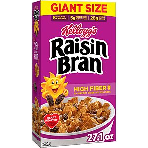 [S&S] 27.1 oz Kellogg's Raisin Bran Original Giant Size Breakfast Cereal High Fiber $4.28 + Free S&H w/ Prime or $35+