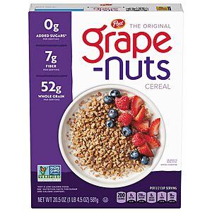 $3.99 S&S/AC Grape-Nuts Original Cold Breakfast Cereal, 20.5 oz Box |  Amazon