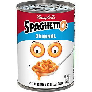 4/$4.72 SpaghettiOs Original Canned Pasta, 15.8 oz Can  S&S Multi Buy ($1.18 per can)