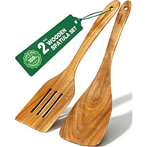 Gaialoop 2Pcs Acacia Wooden Spatula for Cooking, Slotted Spatula and Turner Spatula Set $6.78