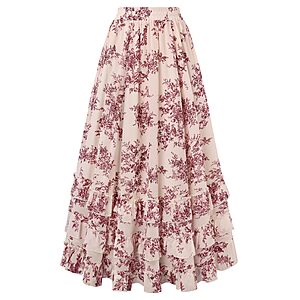 [Limited Deal] Scarlet Darkness Maxi Skirts for Women Floral Chiffon Ruffle Long Skirt $14.62