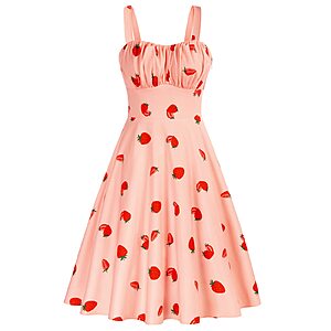 Belle Poque Womens Vintage A-line Cocktail Party Dress Pink Strawberry L $14.9