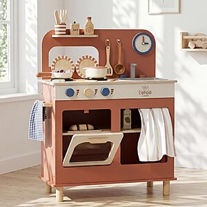 Lehoo Castle Kids Play Kitchen for Toddlers 1-3, Wooden Kitchen Playset $37.5