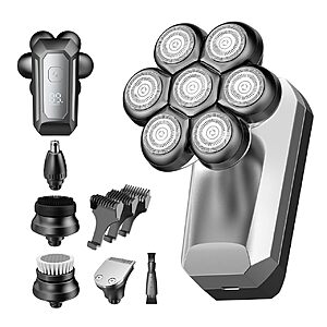 7D Detachable Floating Blades Electric Razor, 5-in-1 Grooming Kit, Beard Trimmer, Nose Hair Trimmer, LED Display, 800mAh $17.99