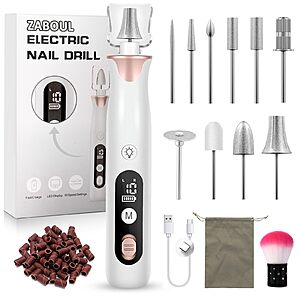 ZABOUL Electric Nail Drill Kit, Professional Manicure Pedicure Rechargeable & Cordless Nail File Buffer for Acrylic Nails Gel Polishing Removing Manicure Salon Home $13.48