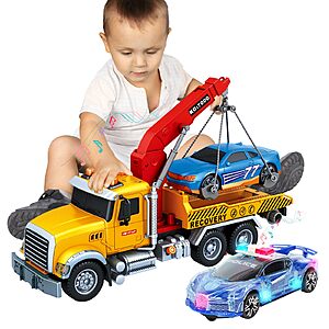 $10.99 - lonfypeng Friction Powered 15 Inch Large Tow Truck Toy with Lights & Sounds
