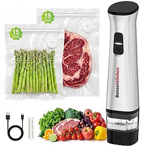Bonsenkitchen Handheld Vacuum Sealer w/ 30 Reusable Bags & Detachable Water Tank $24.99 + Free Shipping