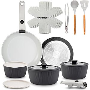 Select Accounts:18-Piece NutriChef Ceramic Nonstick Cookware Set w/ Detachable Handles (Gray) $24.46 + Free Shipping w/ Prime or on $35+