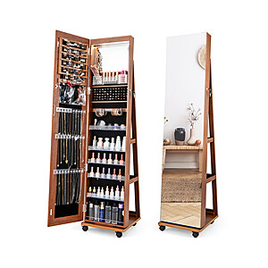 Costway 64 Inch Lockable Jewelry Cabinet Armoire with Built-in Makeup Mirror $114.99 + Free Shipping