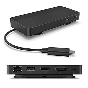 Lenovo USB-C Dual Display Travel Dock - 7 Ports, Integrated Cable, Universal Compatibility, Two displays at 4K - Black $59.99