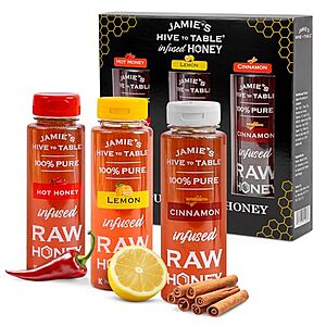 [NEW, SnS, Lightning Deal] $11.99 | 36-Oz Jamie's Hive to Table - Honey Gift Set - Hot, Lemon and Cinnamon Flavored Honey Variety Pack at Amazon