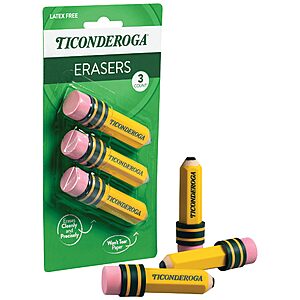 TICONDEROGA ® Erasers, Pencil Shaped, Yellow, 3 ct (38953) $3.68