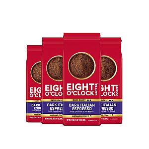 $51.61 or less FREE SHIP FOR ALL AMAZON Eight O'Clock Coffee, Dark Italian Espresso,  Ground Coffee, 30 Ounce, Pack of 4 (7.5 lbs of coffee)