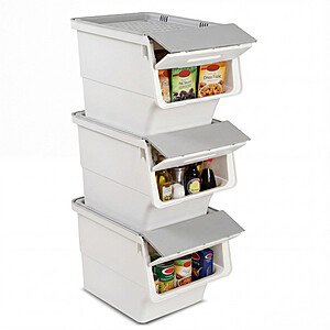 Costway 3-Piece 12.5-Qt Rolling Stackable Storage Bins w/ Stay-Open Lid (Gray or Pink) $32 + Free Shipping