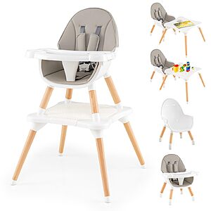 GLACER High Chair, 6-in-1 Convertible Wooden High Chairs for Babies and Toddlers w/Building Block Table, PU Cushioned Baby High Chair for 6-36 Months (Grey) $70.92