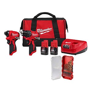 Milwaukee M12 Brushless Drill & Impact Driver 2-Tool Combo Kit w/ 15-Piece Bit Set $169 + Free Store Pickup at Home Depot