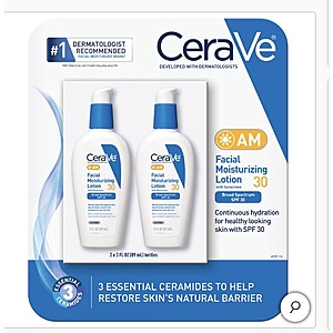 CeraVe AM Facial Moisturizing Lotion 30 SPF, 3 fl oz, 2-pack $21.99 free shipping Costco.com