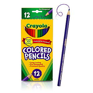 97 cents Free Ship Walmart+  Crayola Colored Pencil Set, 12 Ct, Back to School Supplies for Kids,