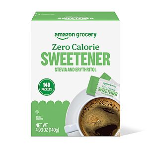 $4.97 S&S Amazon Grocery, Zero Calorie Stevia and Erythritol Sweetener Packets, 140 Ct , buy 4 save 10%