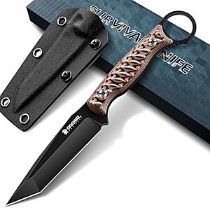 DRGSKL Tanto Fixed Blade Knife w/ D2 Steel, Full Tang G10 Handle & Sheath (Brown) $39.99 + Free Shipping
