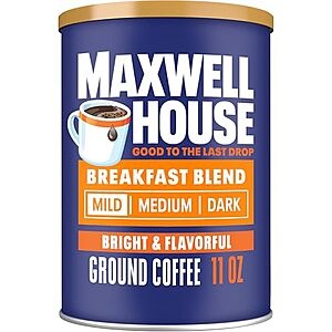 11-Oz Maxwell House Breakfast Blend Light Roast Ground Coffee $2.18 w/ S&S + Free Shipping