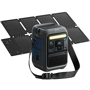 Anker - SOLIX C300X Portable Power Station with 60W Solar Panel,288Wh/300W Battery Soalr Generator for Camping&Emergencies (288 Wh Capacity) - Black $329.99
