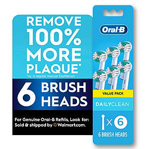 Oral-B Toothbrush Heads, Daily Clean Electric Toothbrush Replacement Brush Heads Refill, 6 count $23.95 + $10 Walmart Cash