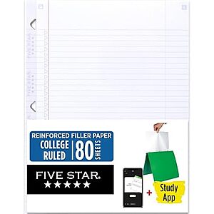 [NEW, AC] $2.01 | Five Star Loose Leaf Paper + Study App, 8-1/2" x 11", 80 Sheets (170102) at Amazon
