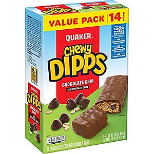 [SnS, AC] $7.75 | 2 × 14-Pack 1.09-Oz Quaker Chewy Dipps Granola Bars (Chocolate Chips) ($3.88 each) at Amazon