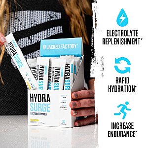 Jacked Factory Hydrasurge Electrolytes 30 Stick Packs (2 flavors) at Amazon S+S $7.19