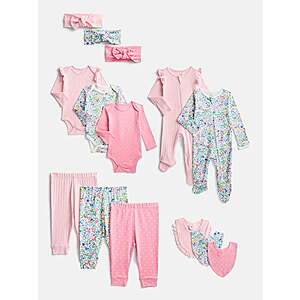 $19 FS WALMART+, at $35 Wonder Nation Organic Cotton Baby Gender Girl Layette Gift Set, Sizes Newborn - 9 Months, 14-Piece