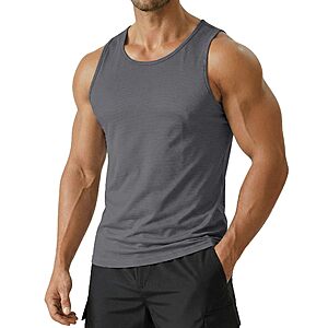 PINSPARK Quick Dry Tank Tops Men Moisture Wicking Athletic Sleeveless Shirts Breathable Workout Gym Sports Vest Summer Tee Dark Grey $6.99
