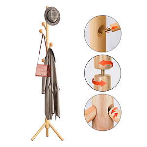 $16.07: Stusgo Wooden Coat Rack with 8 Sphere Hooks & Adjustable Height (Log) at Walmart.com
