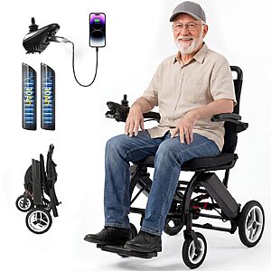 30 Miles 33 Lbs Electric Wheelchair, Ultra Lightweight Power Wheelchair, 10Ah Batteries, 300 Lbs Capacity $499