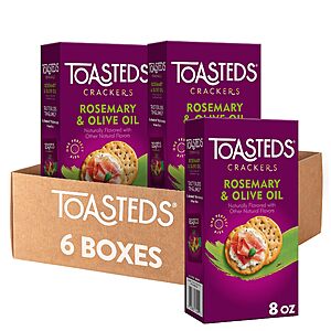 Select Accts[AC,S&S] 6 Box Toasteds Rosemary & Olive Oil Crackers Party Snacks $15.14 + Free S&H w/ Prime or $35+