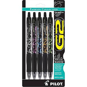 Pilot G2 Black Ink 0.7 (Fashion Collection) Set of 5 Gel Pens for $9.30 on Amazon