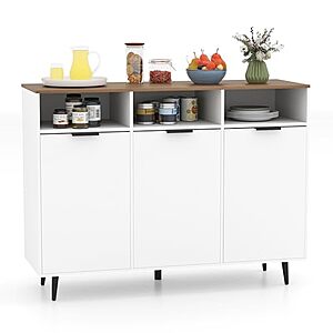 47" Sideboard Buffet Cabinet w/ 3 Doors & Adjustable Shelves (White & Natural) $82.70 + Free Shipping